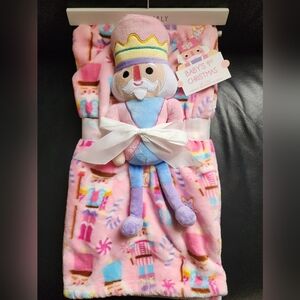 Baby's 1st Christmas Pink Blanket with Nutcracker Plush